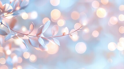 Silver abstract leaves with bokeh lights creating a pastel abstract background, perfect for wellness, beauty, and nature themed projects