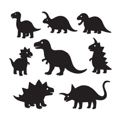 Dinosaur cute animal silhouettes vector template White Background.