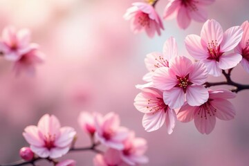 Delicate pink sakura blossoms, scattered, soft background, floral pattern, texture