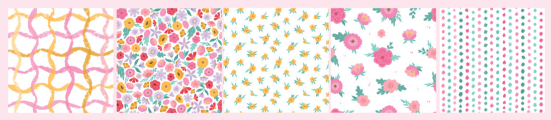 floral patterns collection for nursery prints, apparel, wrapping paper, home decor, wallpaper, stationery, packaging, textile, digital paper, etc. EPS 10