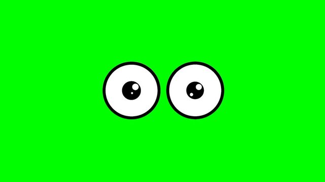 Green screen animation of cartoon eyes with bulging expression. Funny eyes that change size when looking at the green screen background.