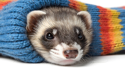Ferret in a Sock – Cozy and Cute Animal Moment on White