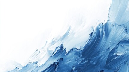 Abstract painting, blue and white brushstrokes, flowing forms