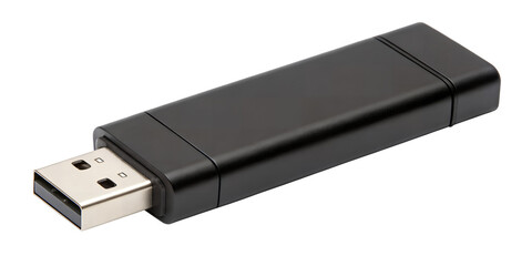 Compact USB Drive: An isolated shot of a sleek, black USB drive against an uncluttered backdrop, perfect for illustrating modern technology and data storage concepts.