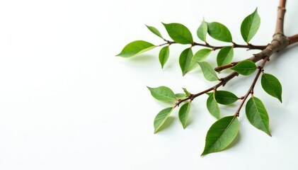 Isolated branches with small leaves and twigs on white surface, nature, rustic, branch