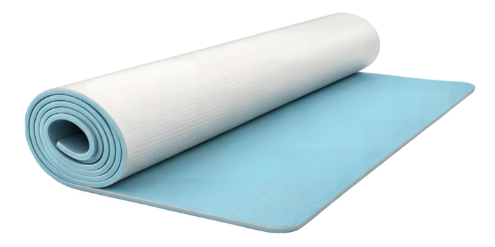 Rolled Yoga Mat: A rolled yoga mat ready for a session, presenting a smooth, seamless texture and inviting aesthetic for wellness and fitness practice.