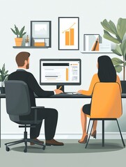 Online contract discussion, remote job setup, flat design illustration