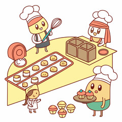 Chubby Cartoon Bread Characters in a Baking Contest