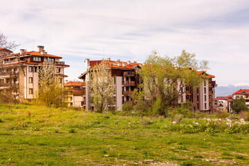 Summer hotels panorama in Bansko, Bulgaria