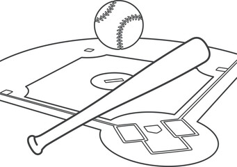 野球ボールとバットとグラウンド