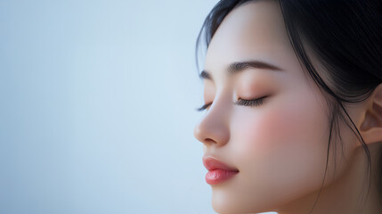 Fototapeta premium 目を閉じて肌を気にする若い女性 美容イメージ