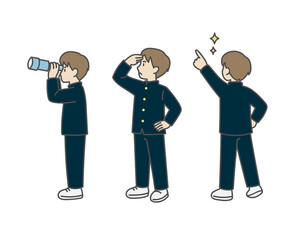 探索ポーズの男子学生セット