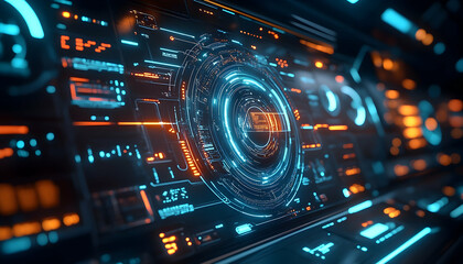 Fototapeta premium Futuristic digital interface glowing blue orange user hud system display