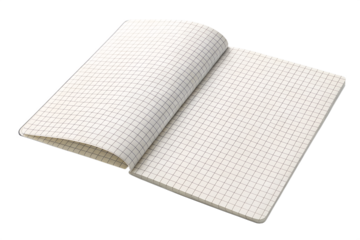 A blank white checkered notepaper sheet with subtle grid lines, isolated on a transparent or white background. Ideal for digital journaling, scrapbooking, planners, education, and design mockups. Clea