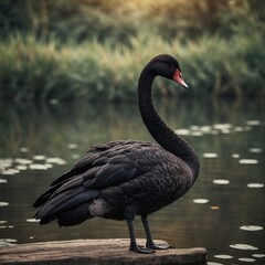  Black Swan bird on piece of wood.