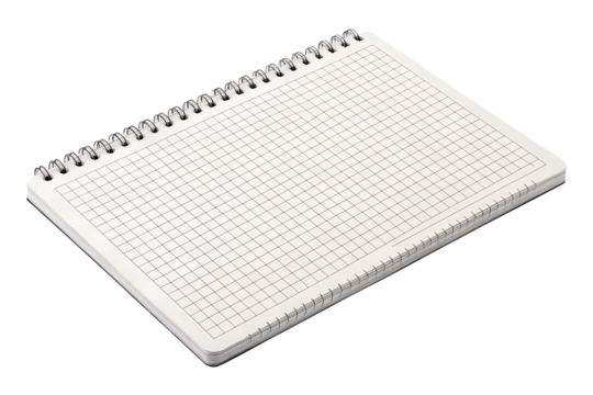 A blank white checkered notepaper sheet with subtle grid lines, isolated on a transparent or white background. Ideal for digital journaling, scrapbooking, planners, education, and design mockups. Clea