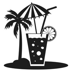 Tropical Cocktail on Beach Table with Umbrella – Summer Refreshment Vector