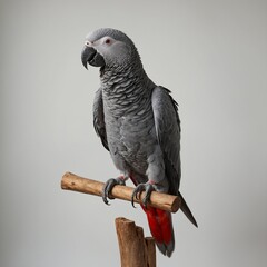 African Grey Parrot bird on piece of wood