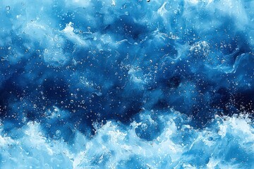 Transparent blue clear calm water surface with splashes and bubbles seamless texture map pattern background