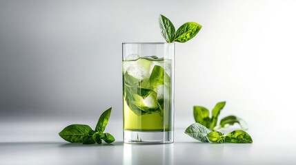 Fresh basil iced drink in glass