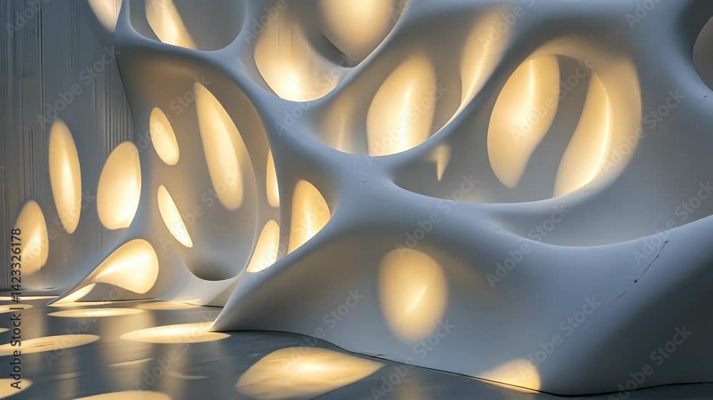 Poster exploring the interplay of light and texture in a modern artistic architectural space generative ai