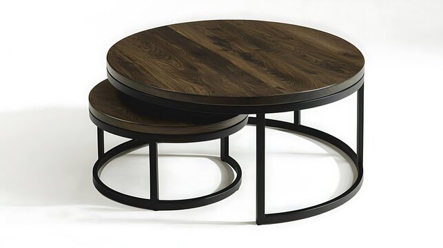 Round coffee table with two smaller tables underneath it