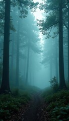 Obraz premium Dense fog shrouds a misty forest, ethereal light , texture, mystical