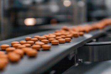 Factory pharmaceutical production tablets conveyor