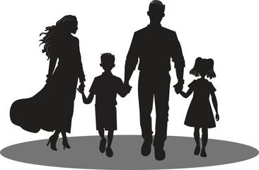 Silhouette of a young happy family with children. Family silhouette illustrations.