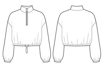 Half zipper sweatshirt with drawstring on bottom.