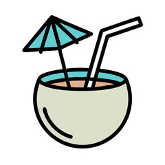 Coconut Drink with Straw and Umbrella Icon Design