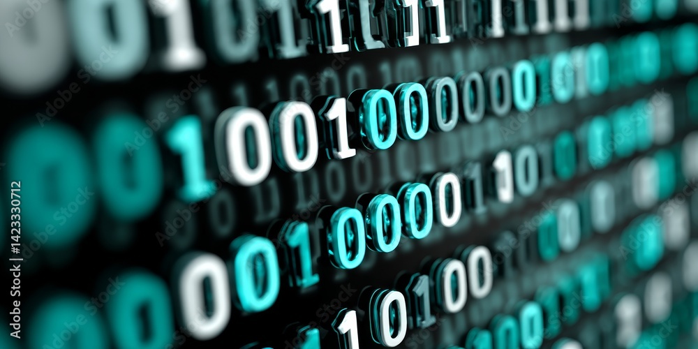 Poster blue digital binary code numbers, big data information flow. computer technology banner.