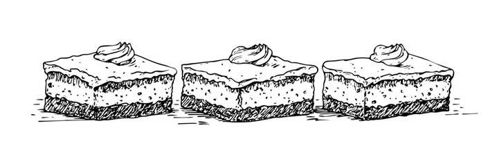 hand drawn dessert cake slices with cream vector illustration