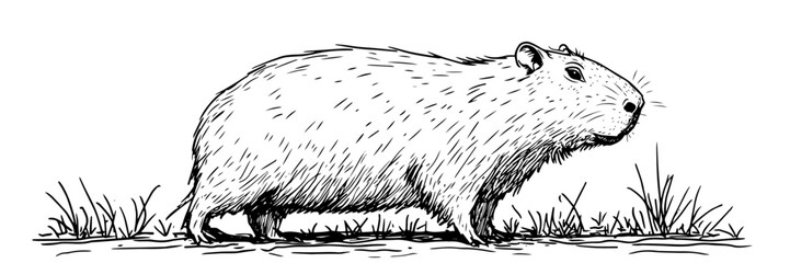 capybara walking hand drawn wild animal vector illustration