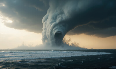 The sky above a vast ocean darkens as a cloud forms into a horrifying face, its scream creating violent winds