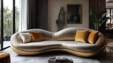 Sleek minimal sofa in glam gold finish high resolution picture