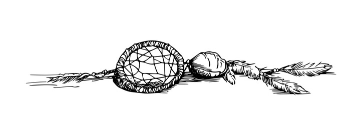 boho dreamcatcher with feathers hand drawn vector