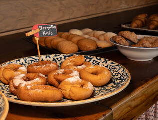 Delicious sweet artisan homemade bagels for breakfast at the hotel