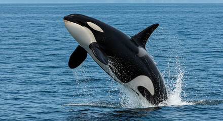 Fototapeta premium Orca Jumping Out of the Water in the Ocean