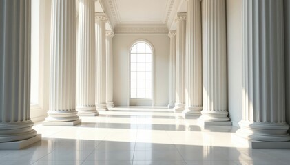 Obraz premium Grand foyer, soaring white columns, impressive scale, home interior, columns, columned foyer