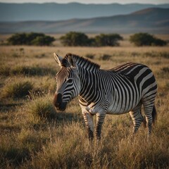 Naklejka premium Zebra Grazing in the Grassland