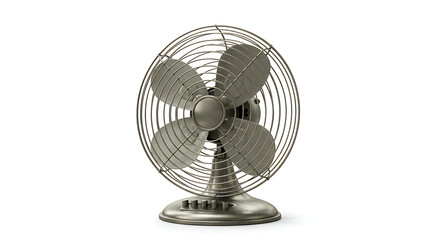 Antique Metal Fan: Ornate Grill, Four Blades, Isolated on White