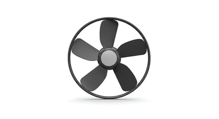 Minimalist Black Fan: Five Blades in Circular Frame, Isolated on White