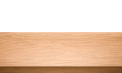 View of wood or wooden table top corner Isolated on white background