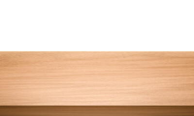 View of wood or wooden table top corner Isolated on white background