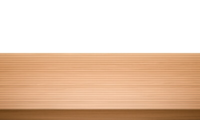 View of wood or wooden table top corner Isolated on white background