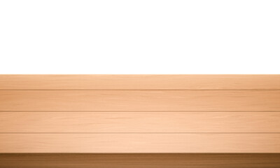 View of wood or wooden table top corner Isolated on white background