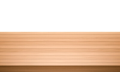 View of wood or wooden table top corner Isolated on white background