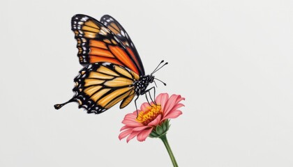 Obraz premium A simple sketch of a butterfly landing on a flower stem.