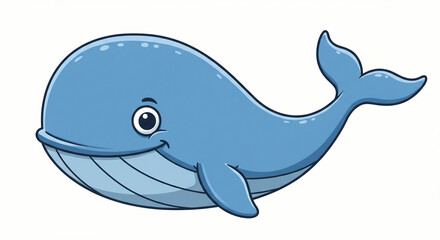Obraz premium Smiling Cartoon Whale Swimming Illustration Animal Character